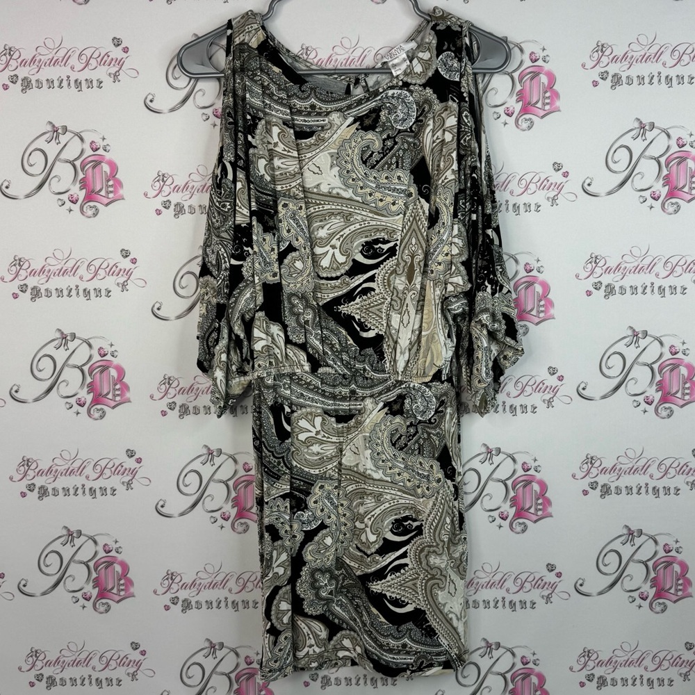 Lascana by VENUS dress flowy paisley print Black and Cream boho floral